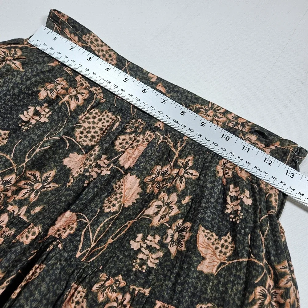 Ulla Johnson Skirt Women 6 Green Pink Floral Tiered Ruffle Midi Boho Fairy‎